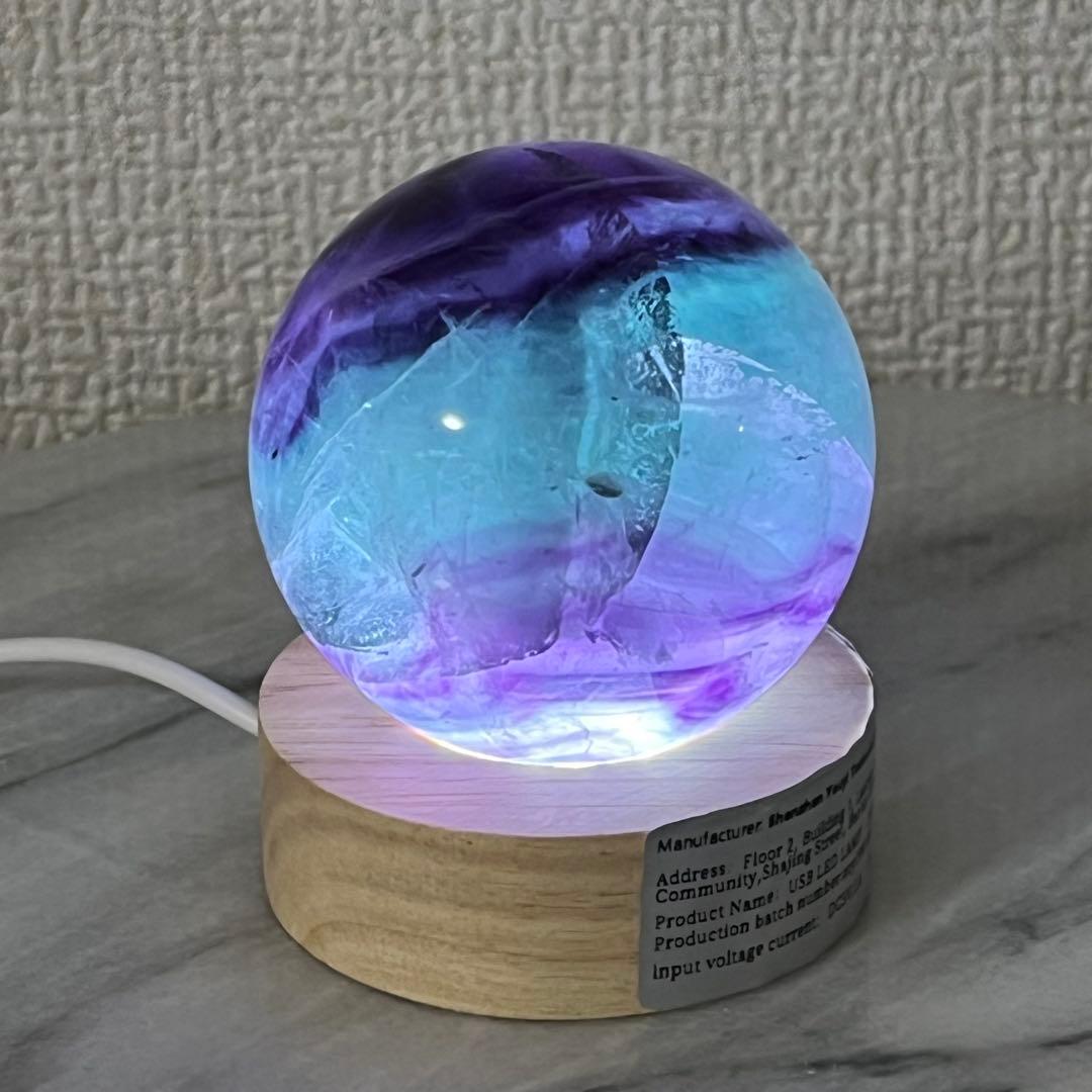 【セット販売】バイカラーフローライト　＋台座　直径59.5mm