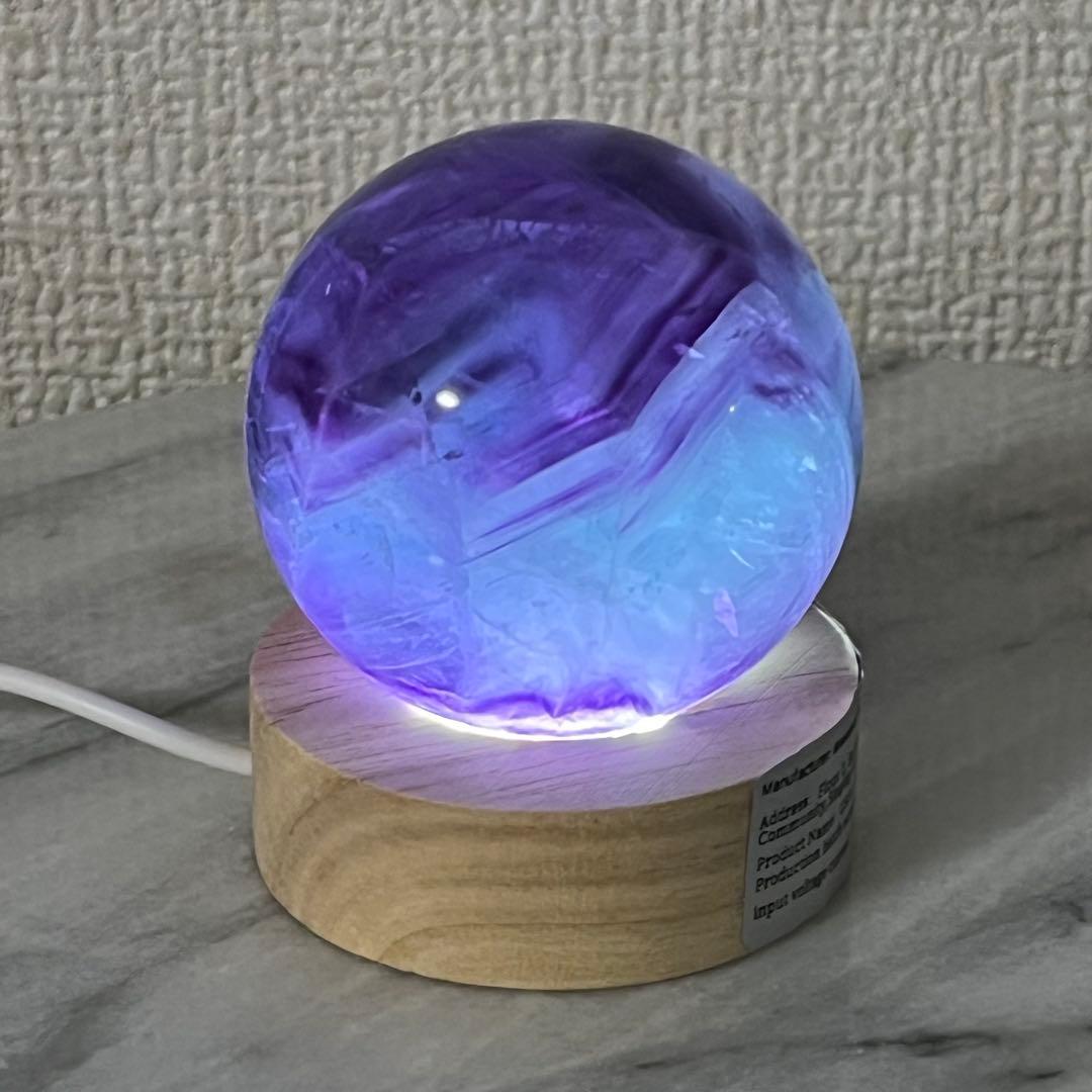 【セット販売】バイカラーフローライト　＋台座　直径59.5mm