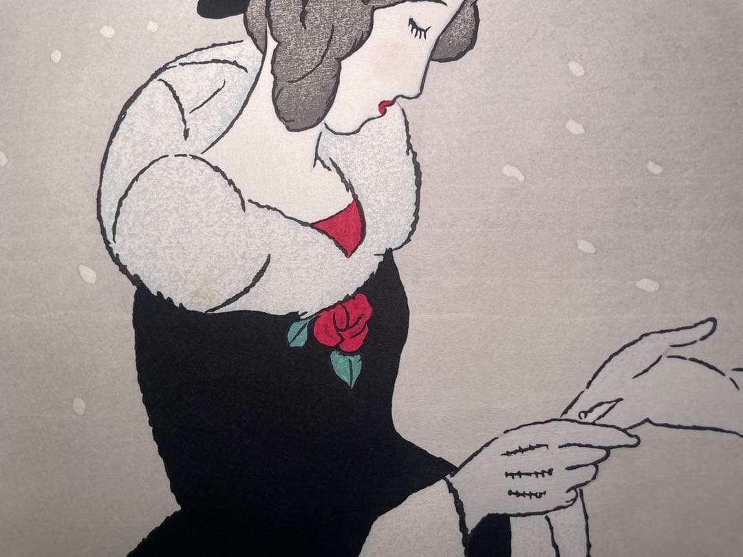 飛鳥竹久夢二『冬（雪の風）』 木版画 256/300部 額装57×45cm