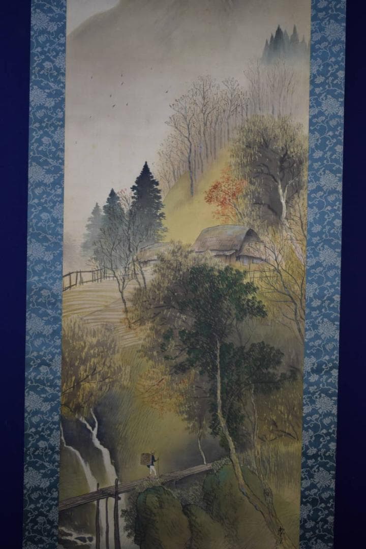 真作/田中頼完/頼章の子/秋渓山水人物図/桐共箱付/布袋屋掛軸HI-337