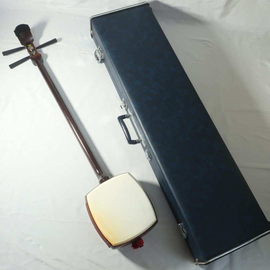 三味線 中棹 純銀ナット 黒檀ペグ ハードケース 撥 付属 地唄 和楽器 E18