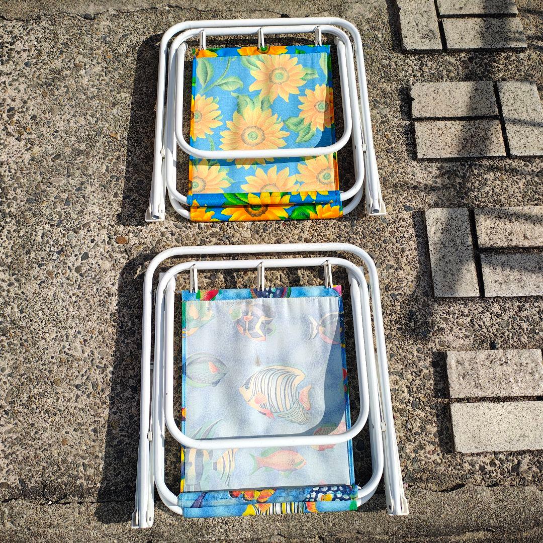 美品 折りたたみ式 ビーチチェア 2脚セット アウトドアチェア