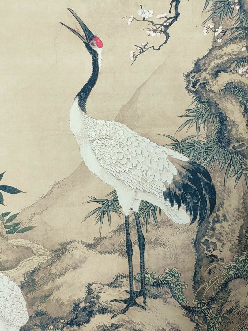 【沈铨】松梅双鹤 中国画 掛け軸 水墨画 和室 玄関 茶室 壁掛け 美術品