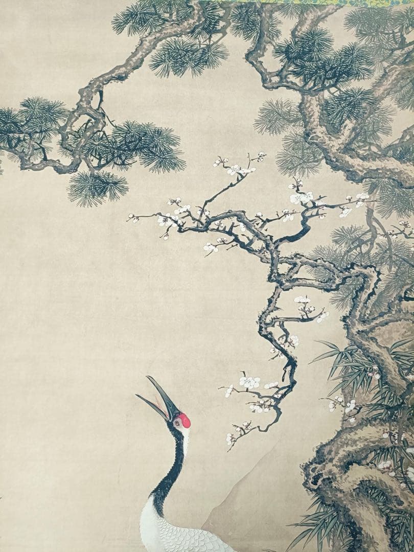 【沈铨】松梅双鹤 中国画 掛け軸 水墨画 和室 玄関 茶室 壁掛け 美術品