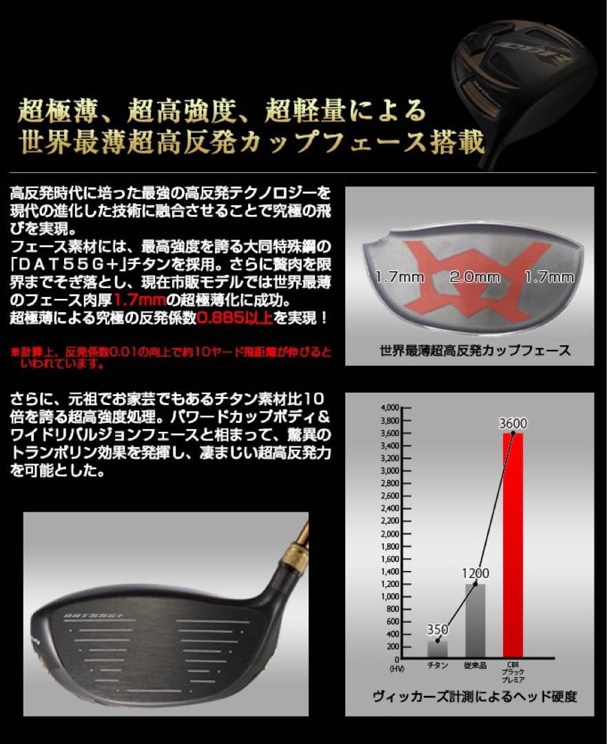 新品！ワークスゴルフ 超高反発CBRブラックプレミア USTマミヤシャフト仕様