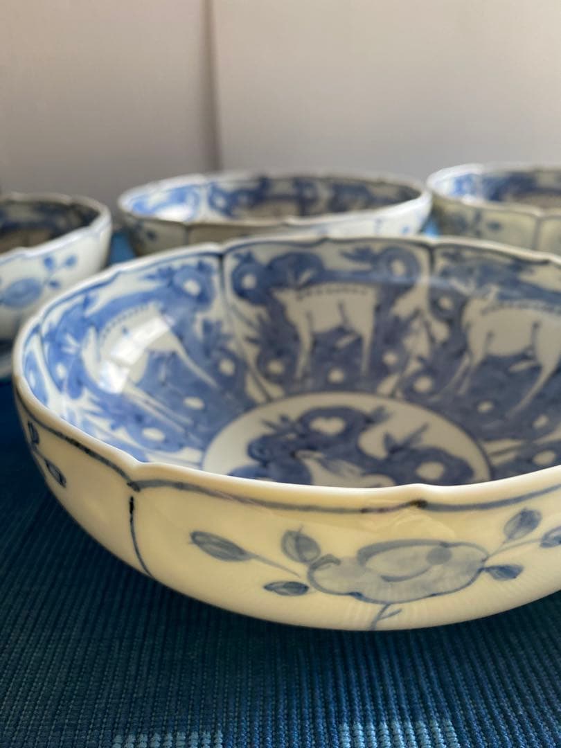 清水焼　刺身鉢　煮しめ　寿司等 うさぎとしか柄 新品未使用品　五客揃