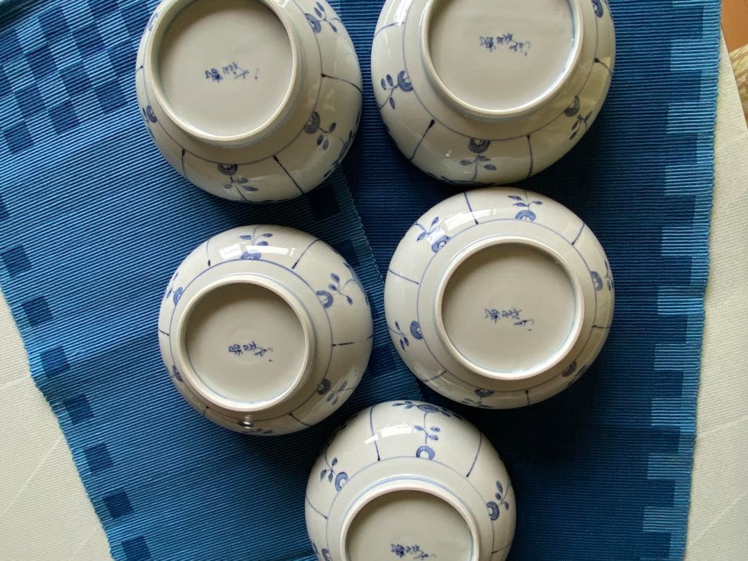 清水焼　刺身鉢　煮しめ　寿司等 うさぎとしか柄 新品未使用品　五客揃