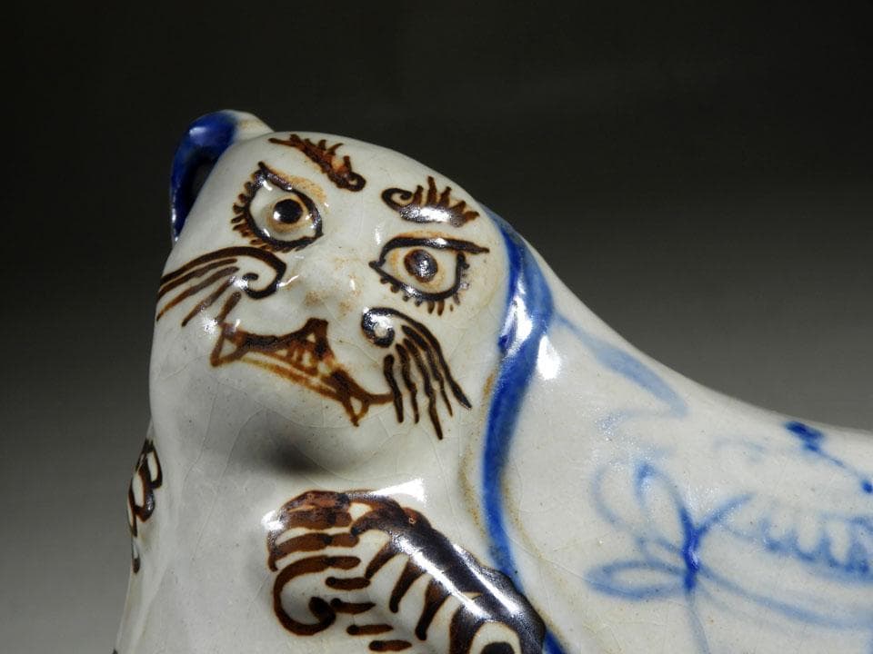 ●時代物 猫枕 猫陶枕 陶器製 陶枕 陶磁器 磁州窯 魔除け 中国古玩 猫雑貨