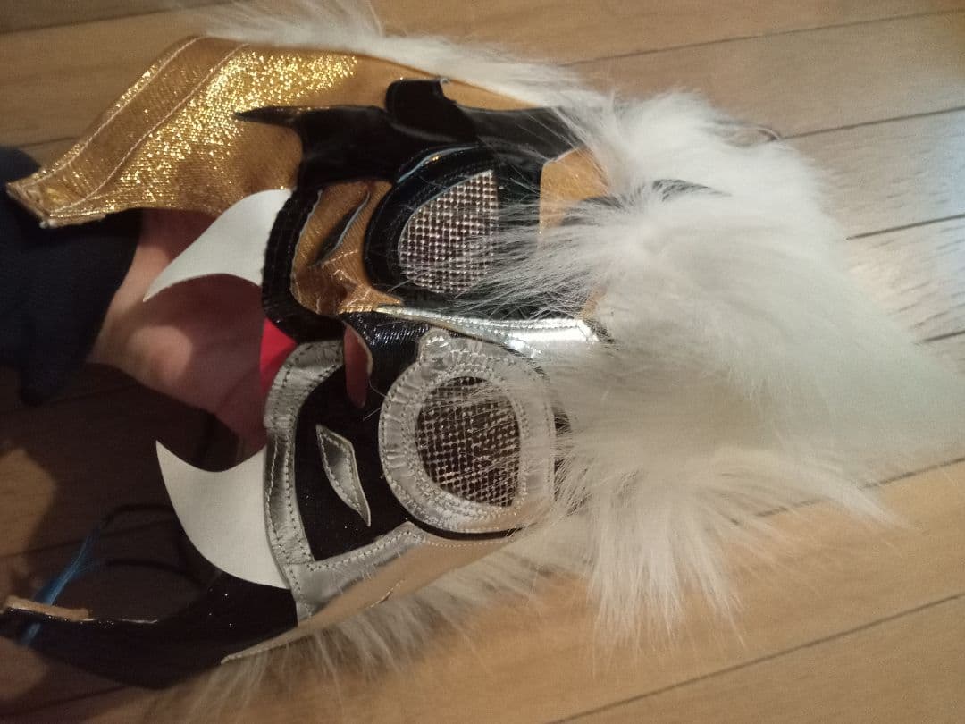 u*5様 獅龍 プロレス試合用マスク 金✖ 銀 ボア付き