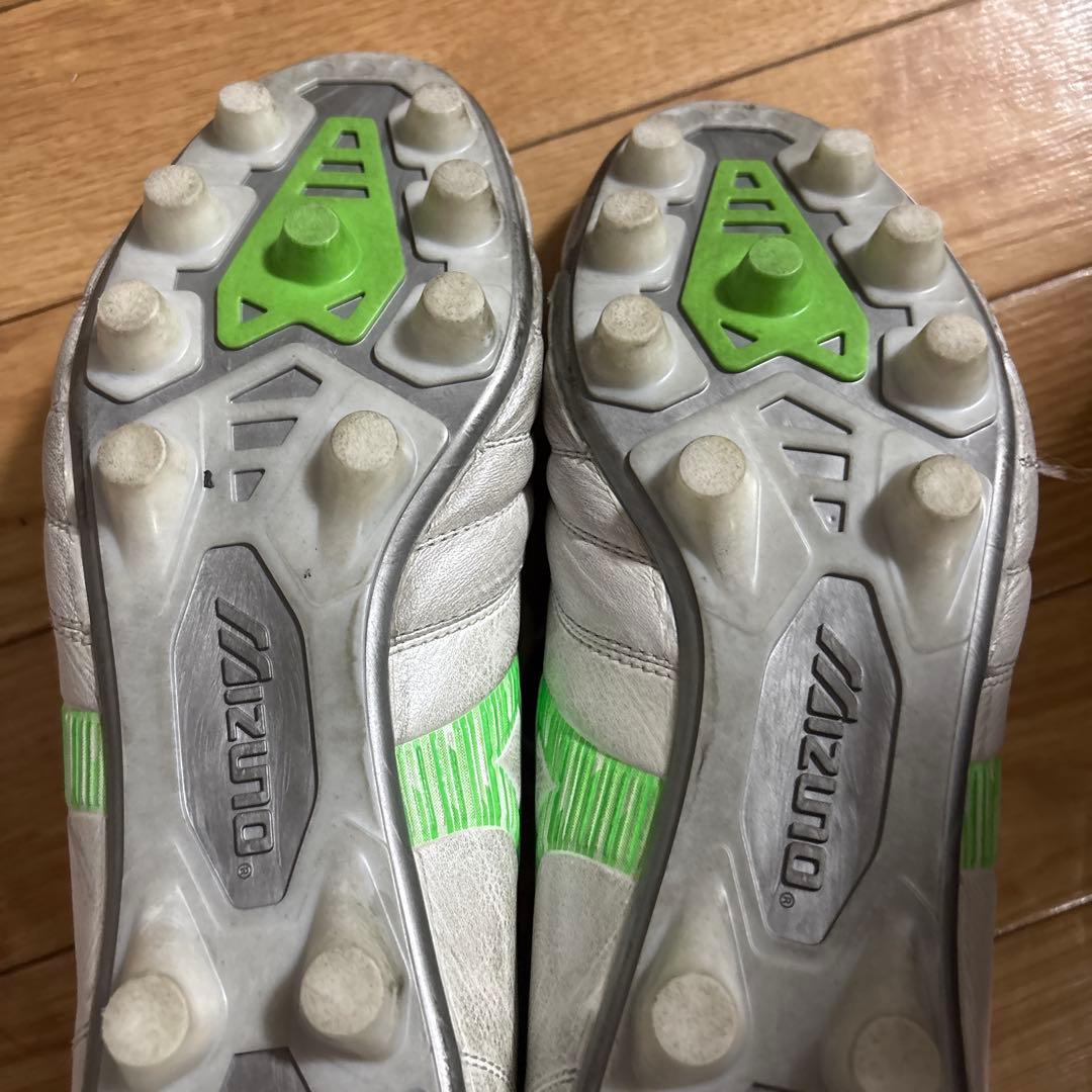 Mizuno サッカースパイクモナルシーダ ホワイト/グリーン カンガルーレザー