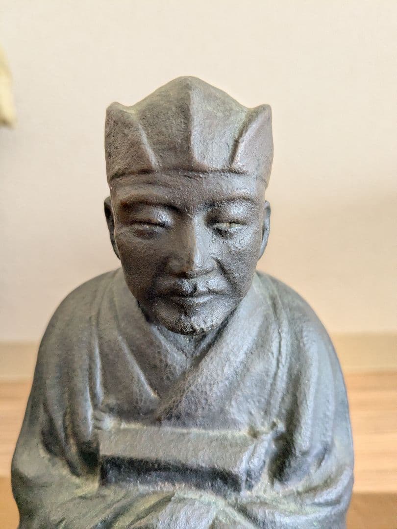 寿政作銅製人物坐像、共箱付き、時代物貴重