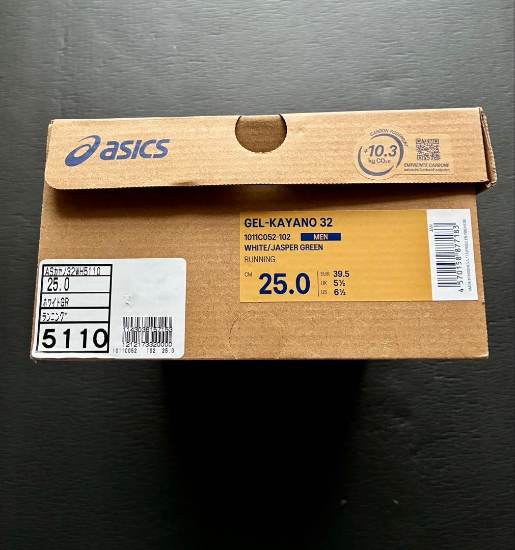 アシックスゲルカヤ32 ホワイト/ジャスパーグリーン25.0cm 2E