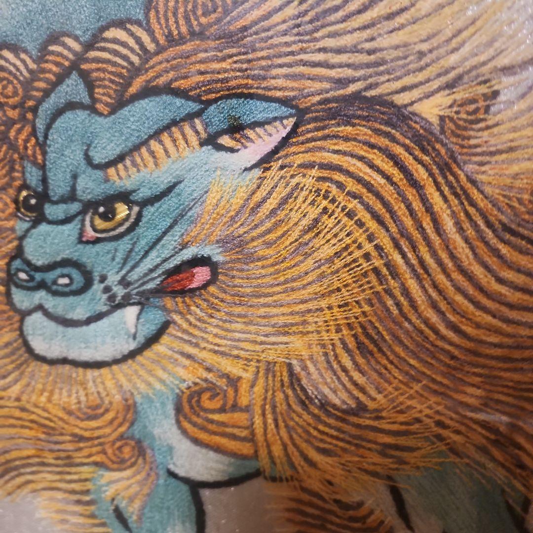 獅子と花の刺繍作品　モリ文化刺繍専門店