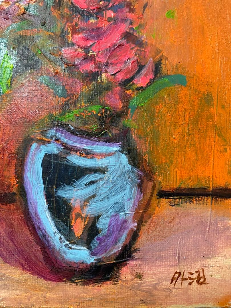 花瓶に生けた花の油彩画
