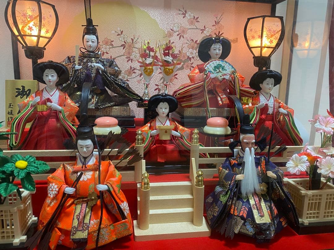 雛人形セット ケース入り 玉媛作 八女人形 ひな人形 照明付き オルゴール 美品