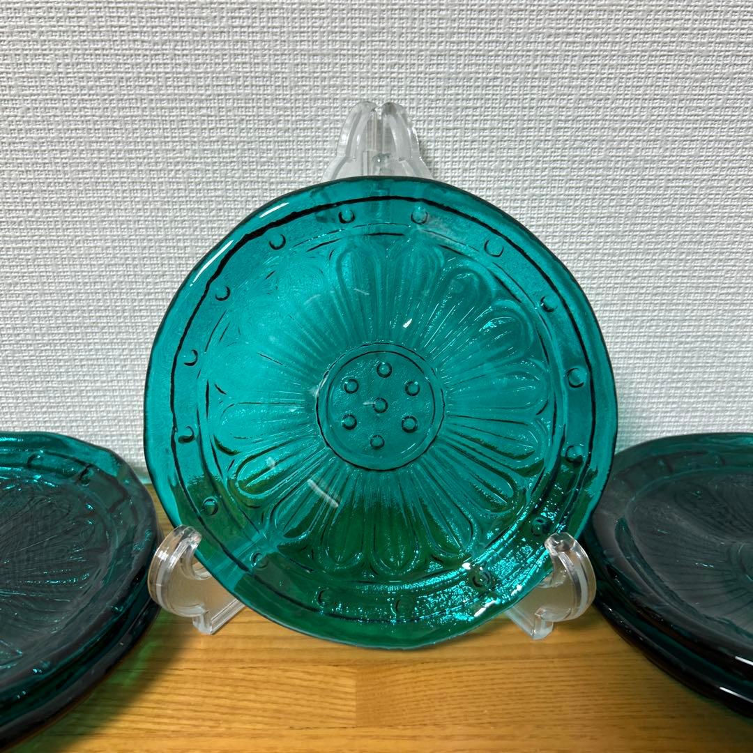 河上恭一郎　ガラス皿　蓮華文　5枚セット　作家物