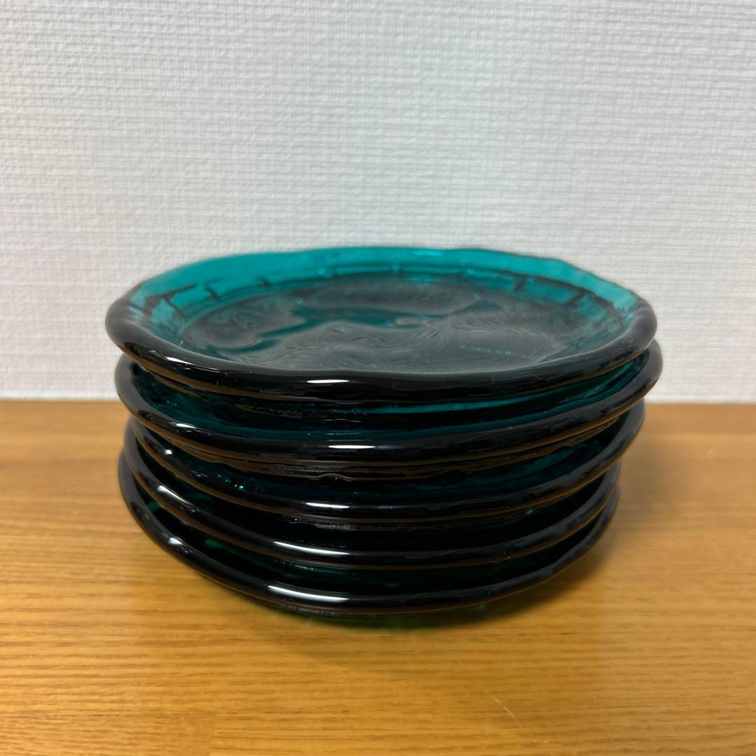 河上恭一郎　ガラス皿　蓮華文　5枚セット　作家物