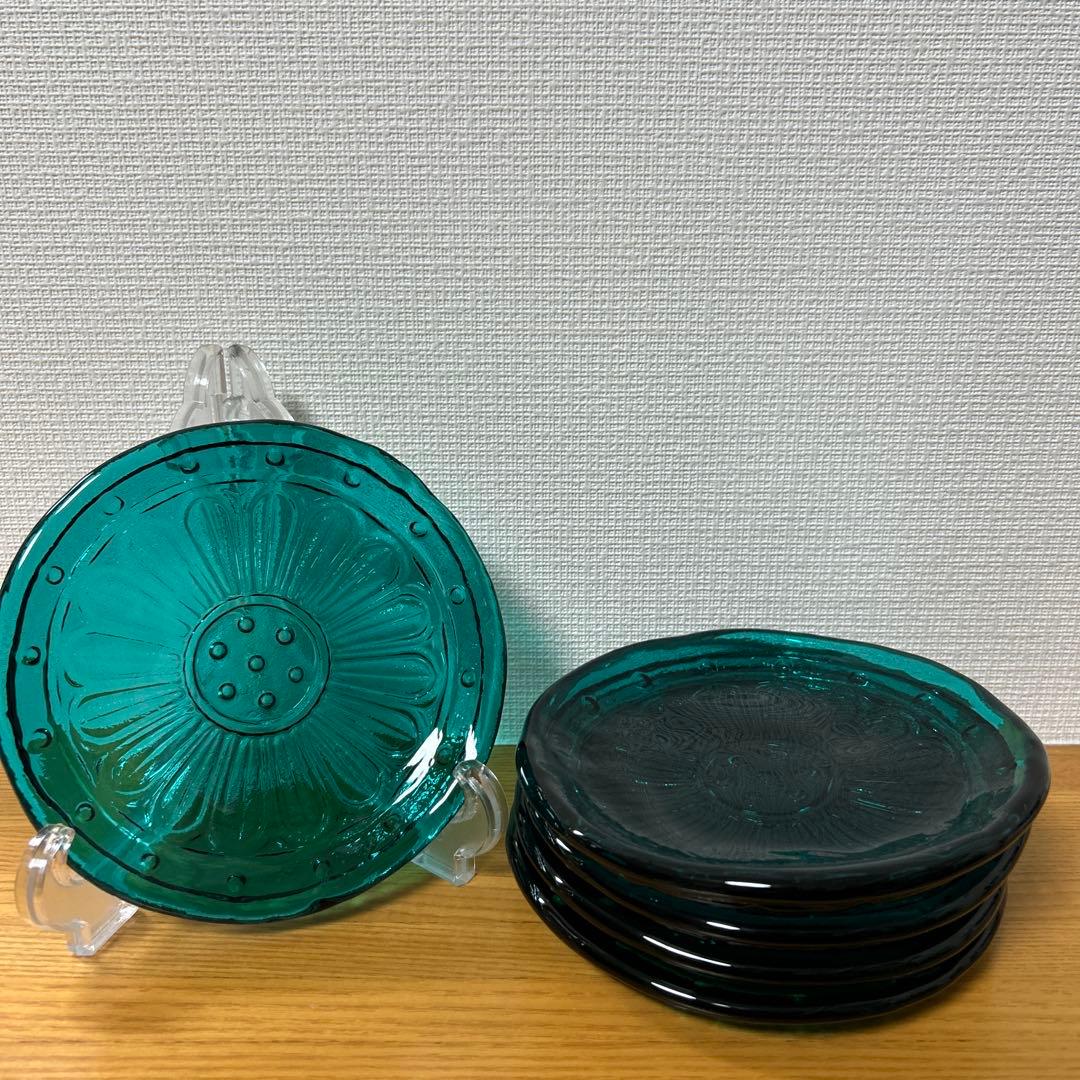 河上恭一郎　ガラス皿　蓮華文　5枚セット　作家物
