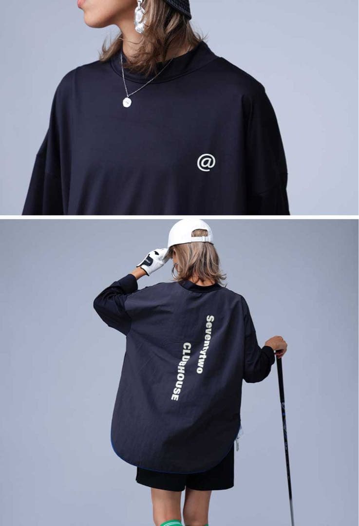 【STCH】UVカットパイピングモックネックトップス ブラック黒 ユニセックス