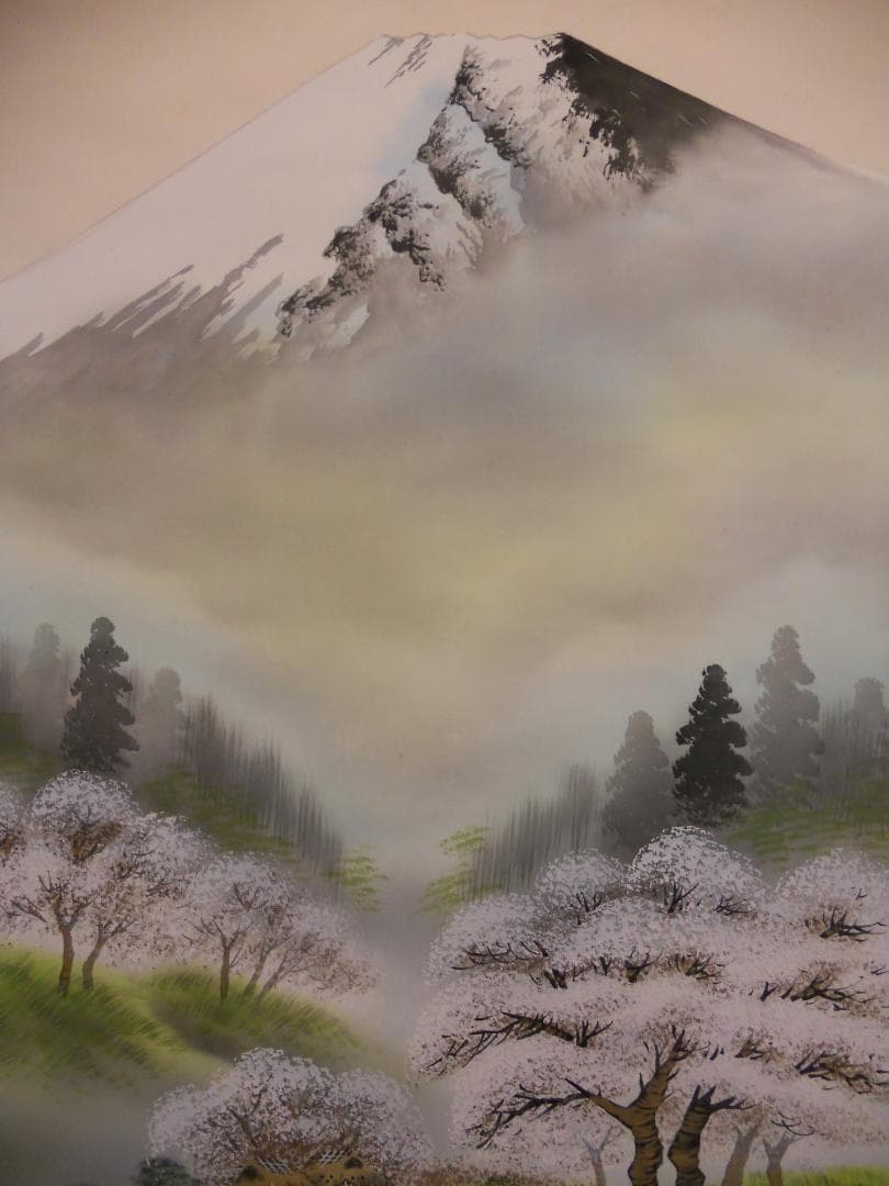 掛け軸 松泉 作『 桜花爛漫之図 』 絹本 希少 軸装 茶道具 掛軸 美品 です