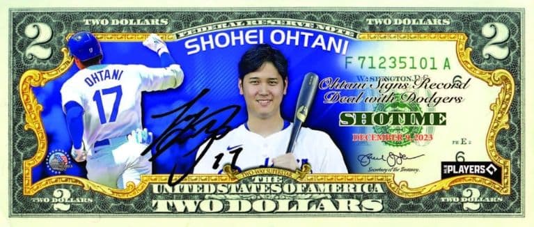 大谷翔平　LAドジャース入団記念限定品 サイン入り特製2ドル札