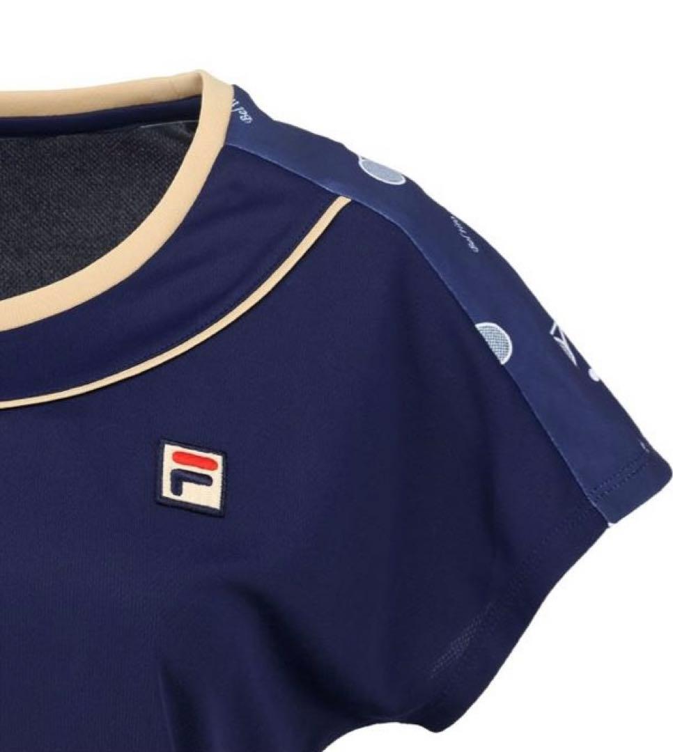 No.700 FILA ラケット柄の大人cuteなゲームシャツ☆NAVY☆XL