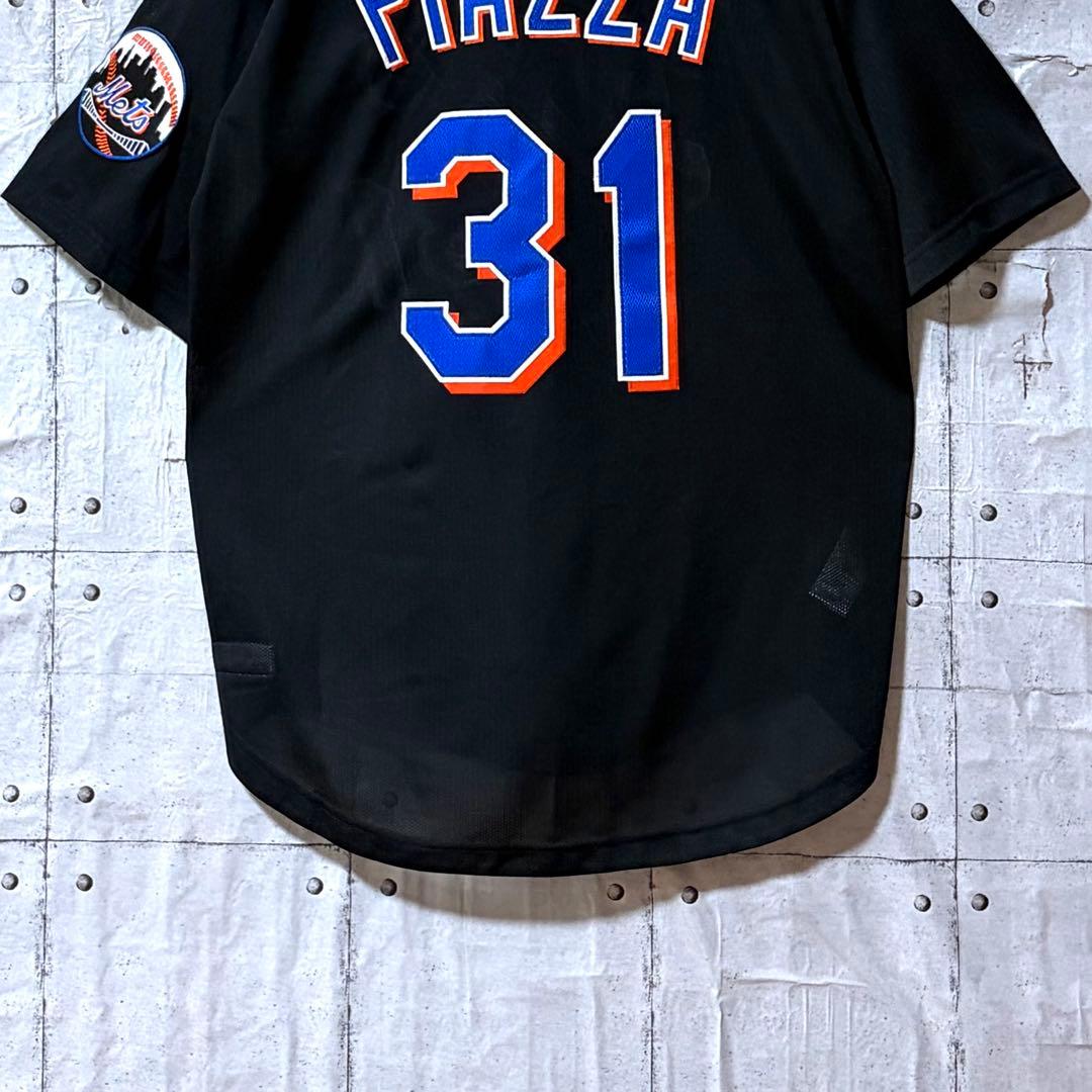 古着 MLB ニューヨーク・メッツ ベースボールシャツ 刺繍ロゴ XL ブラック