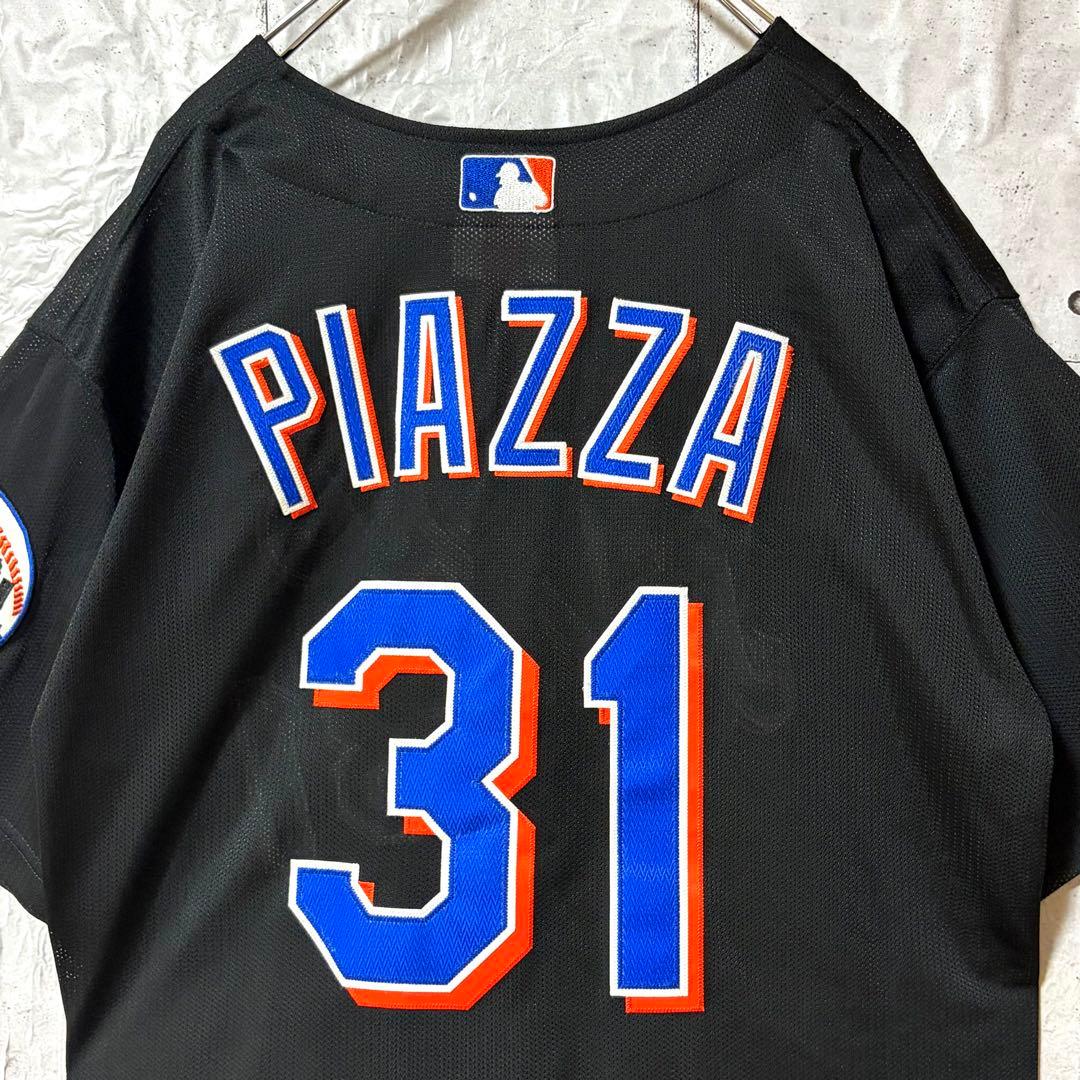古着 MLB ニューヨーク・メッツ ベースボールシャツ 刺繍ロゴ XL ブラック