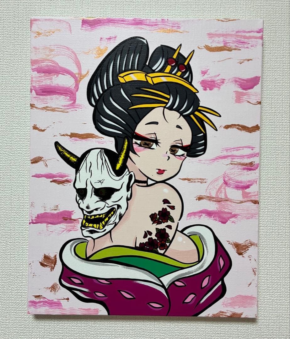原画　アクリル画　絵画　アート　花魁　日本