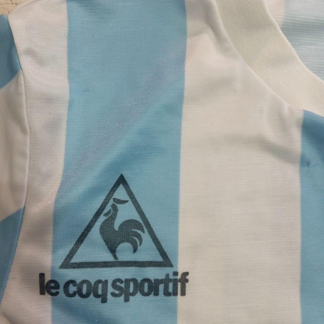 lecoqsportif水色ストライプシャツアルゼンチンマラドーナモデルМサイズ