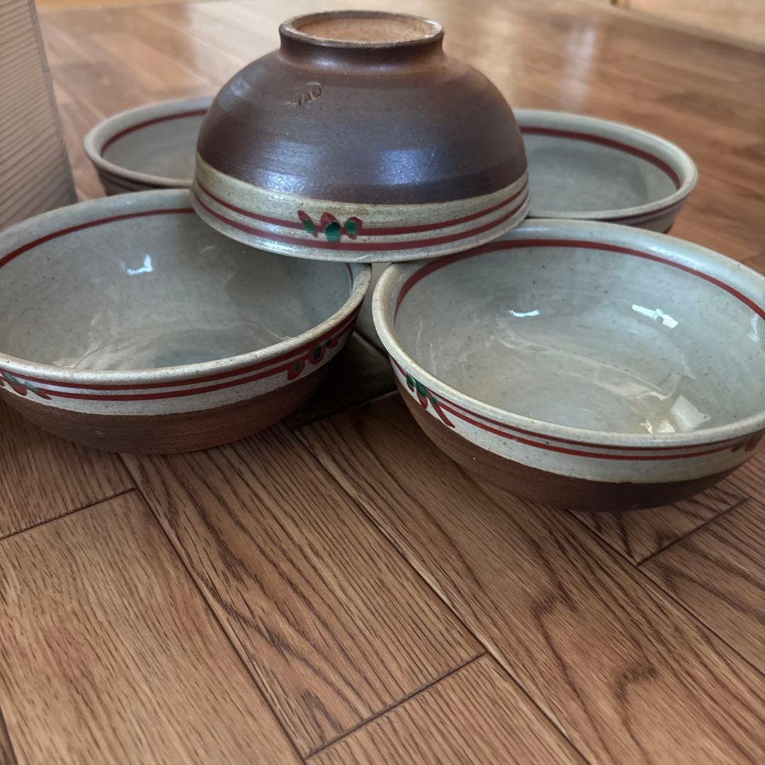 木箱入り高級品中王子窯　赤絵碗5客セット清水焼