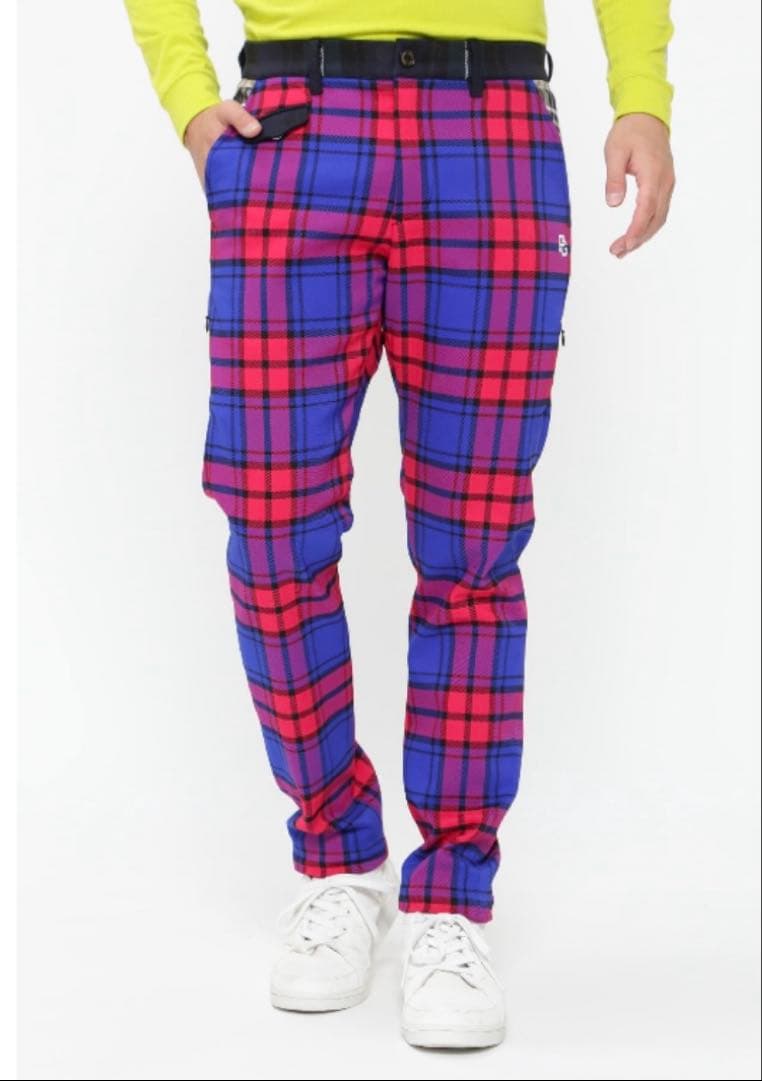 新品 パーリーゲイツ ポリエステルストレッチチェックパンツ(5)サイズL/マルチ