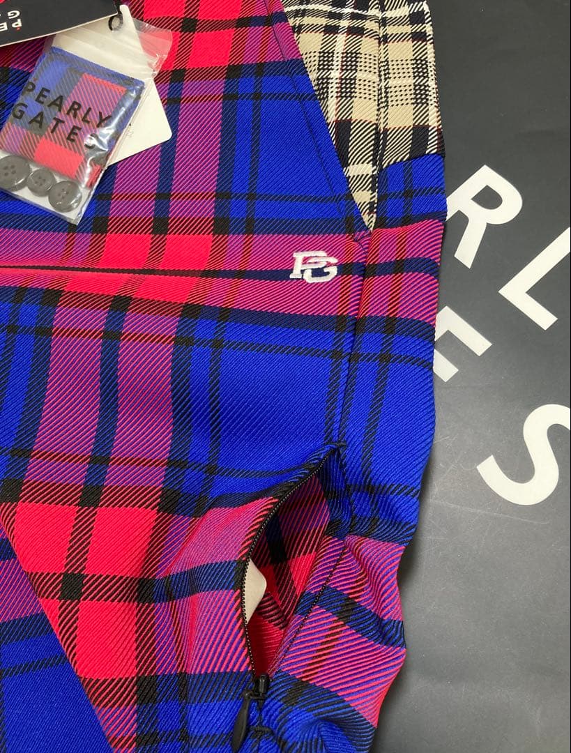 新品 パーリーゲイツ ポリエステルストレッチチェックパンツ(5)サイズL/マルチ
