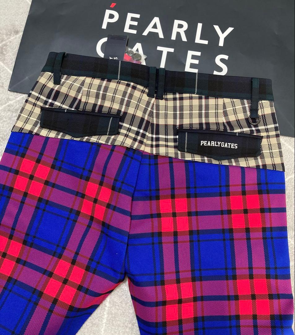 新品 パーリーゲイツ ポリエステルストレッチチェックパンツ(5)サイズL/マルチ