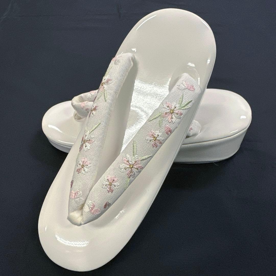 新品 高級 正絹 七五三 草履バック 箱迫セット 白地 Lサイズ 7歳 973