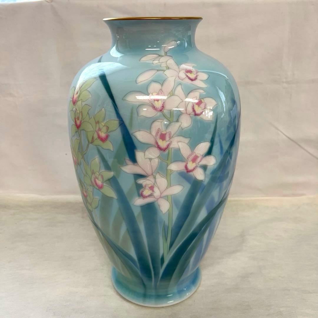 有田焼 深川製磁　宮内庁御用達　色絵歳磁　蘭　花瓶　花器　共箱