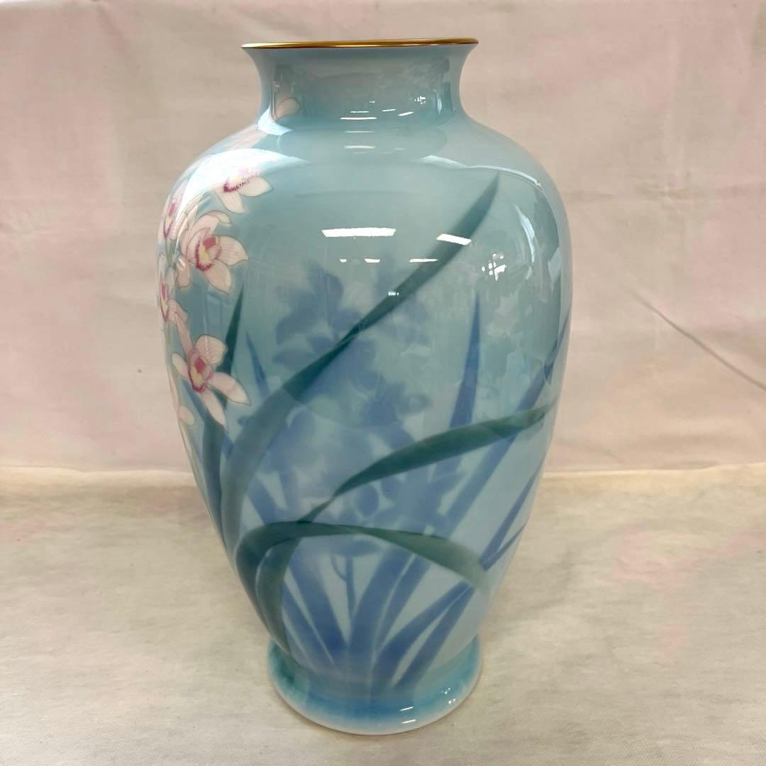 有田焼 深川製磁　宮内庁御用達　色絵歳磁　蘭　花瓶　花器　共箱