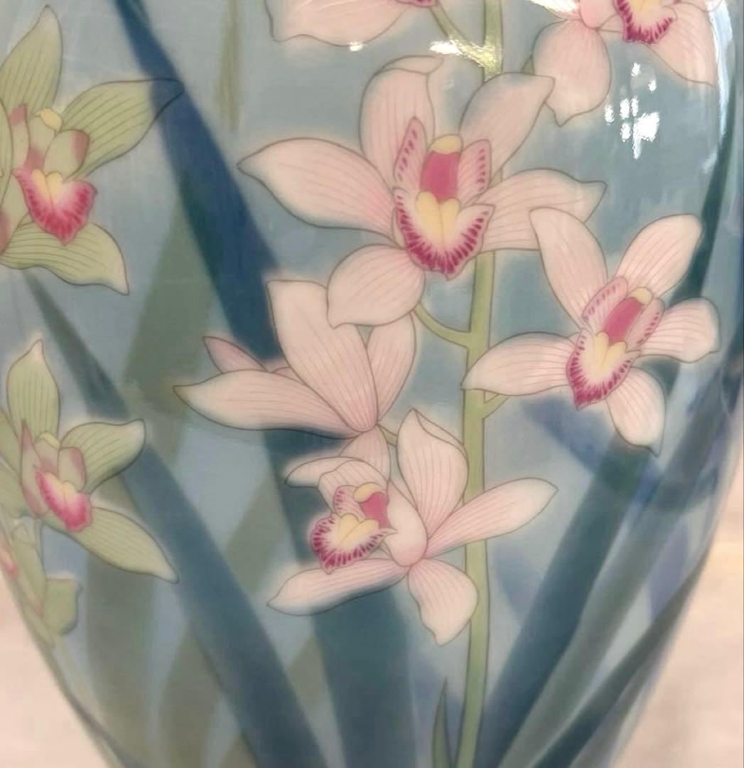 有田焼 深川製磁　宮内庁御用達　色絵歳磁　蘭　花瓶　花器　共箱
