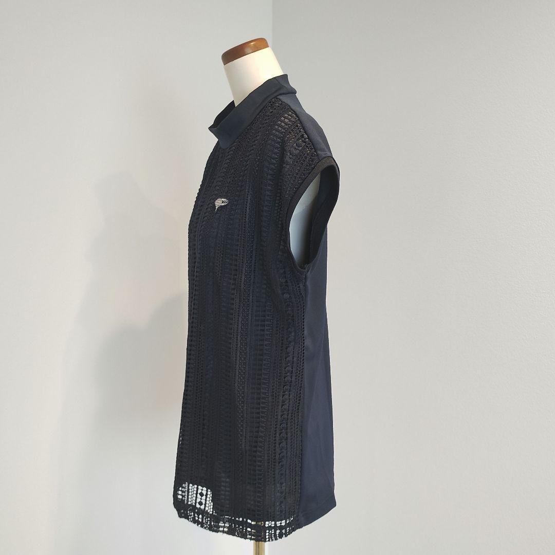 BEAMS GOLF ネイビー 半袖シャツ L　レース使い