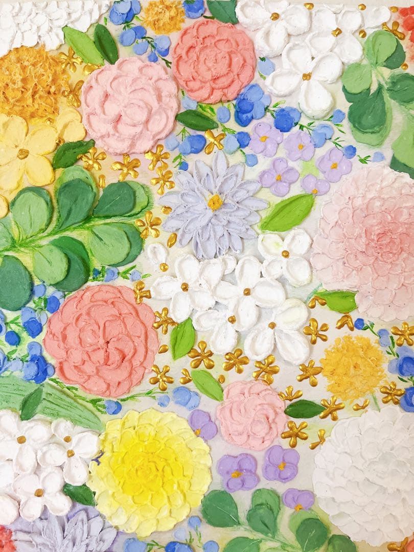 テクスチャーアート ゴールド金 絵画 花の絵 花柄 インテリア 原画　ボタニカル