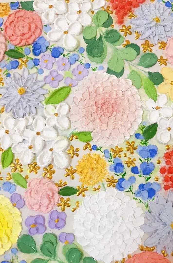 テクスチャーアート ゴールド金 絵画 花の絵 花柄 インテリア 原画　ボタニカル