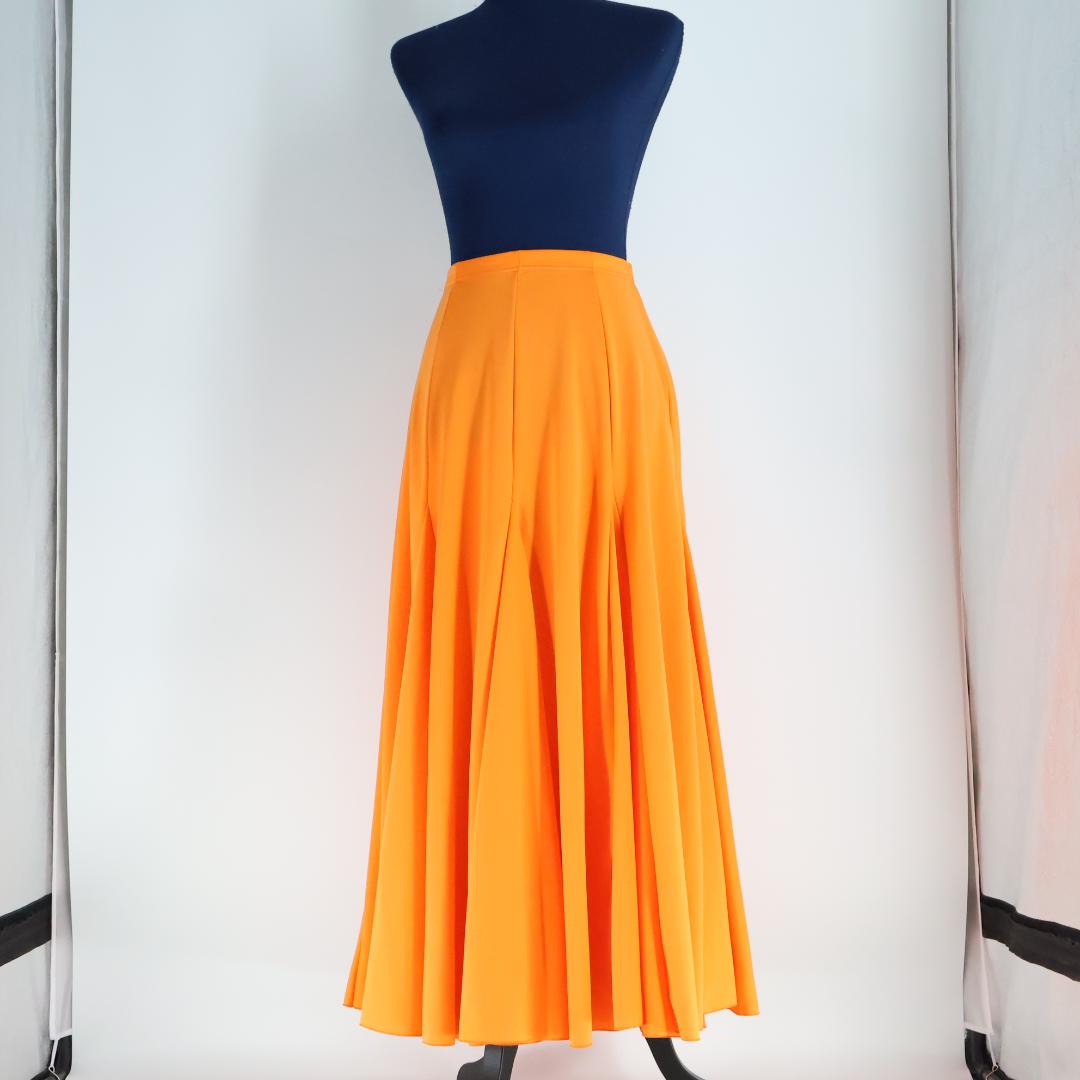 【美品 スペイン製 フラメンコ衣装】オレンジ ファルダ スカート 無地 レッスン