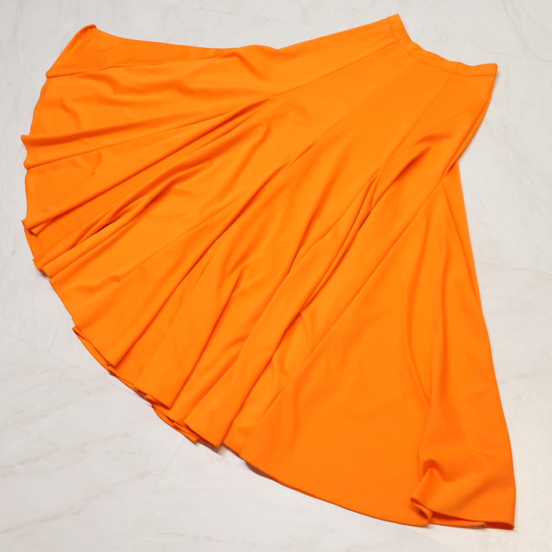 【美品 スペイン製 フラメンコ衣装】オレンジ ファルダ スカート 無地 レッスン