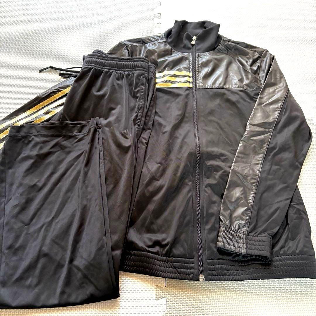 【adidas】 アディダス ジャージ セットアップ 黒 金ライン　上下Y2K