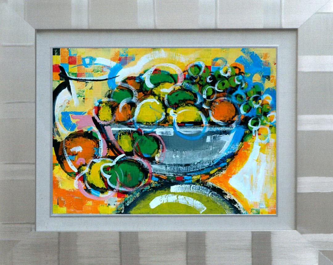 油絵 菅家令子絵 絵画インテリア 額付(白) uF6-061604 静物 果物