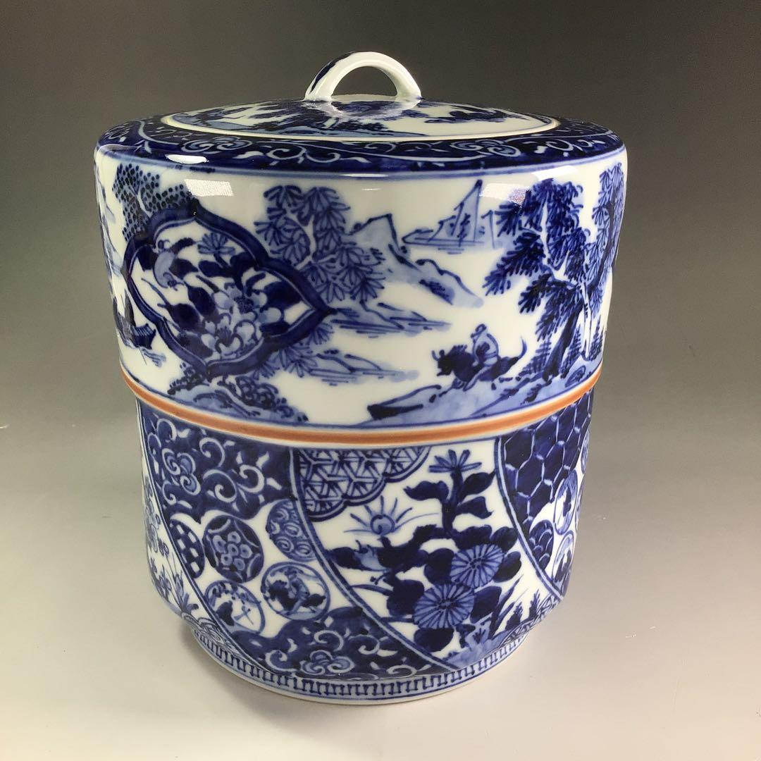 Ｐ８５７　水指　『勝美永泉造』『染付祥瑞文』『腰捻水指』　共箱　茶道具