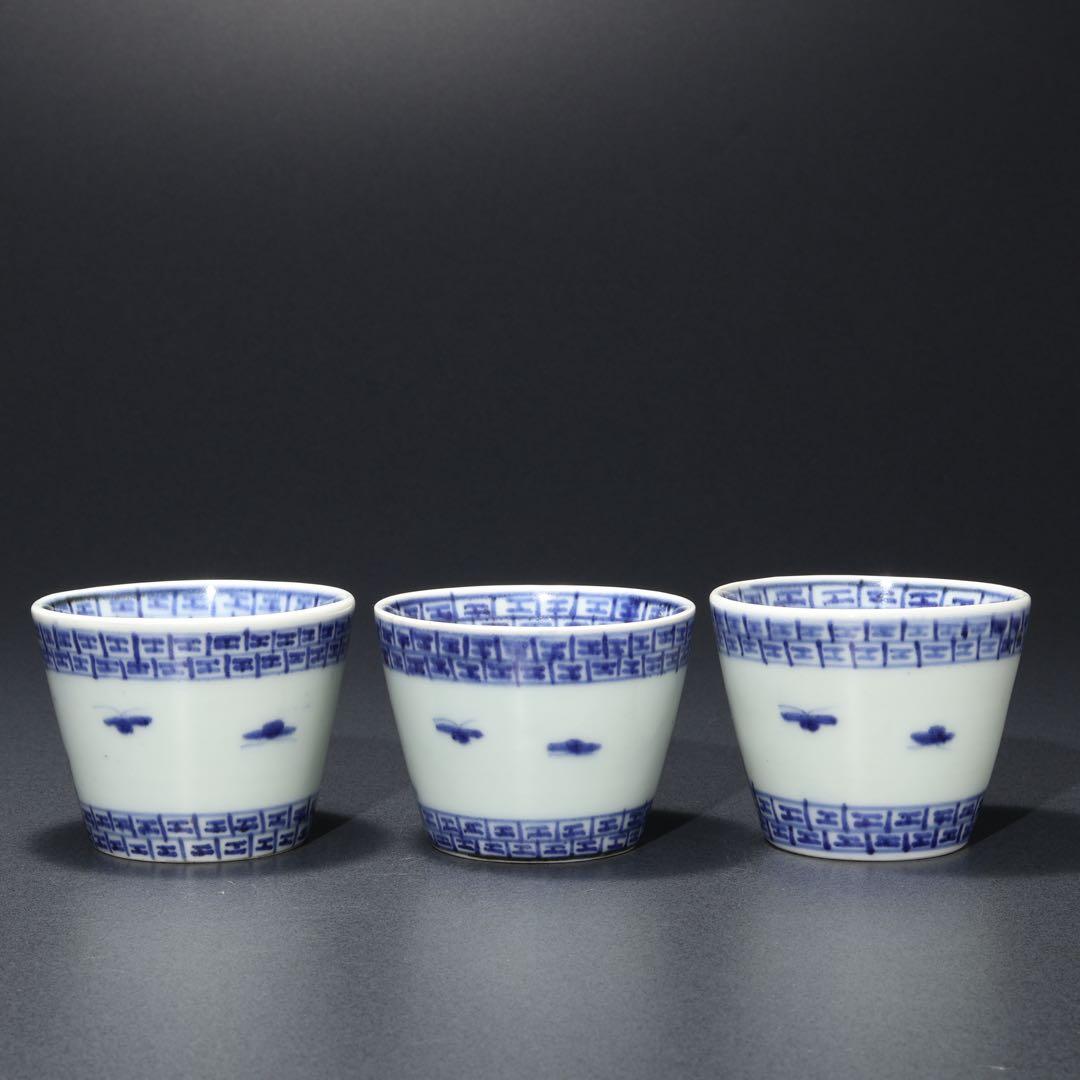 伊万里染付すずらん図蕎麦猪口５個　箱入　骨董　古伊万里　R1739