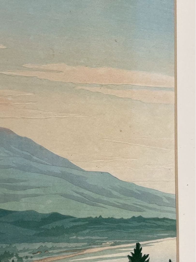 【真作】伊東深水「山中湖 暁の富士」木版画 1941年作 画集掲載作品
