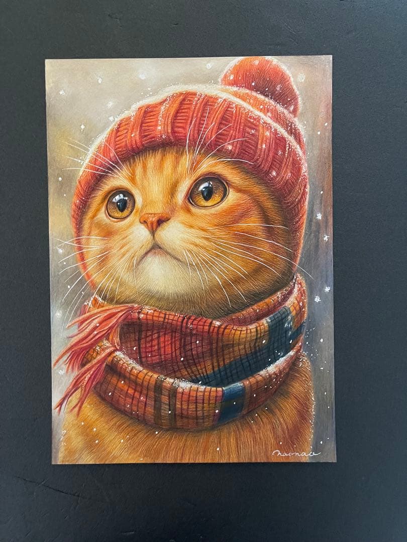 色鉛筆画A4 茶トラ.仔猫.2