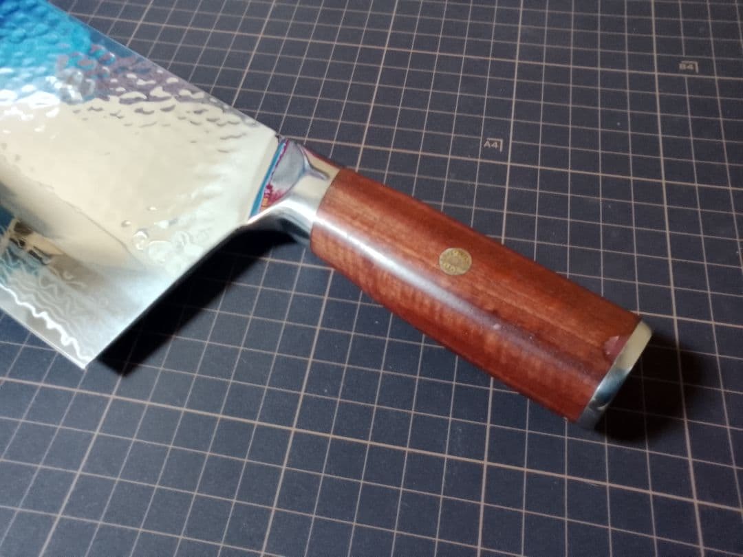 V 金10号 中華包丁 鏡面 槌目 ダマスカス鋼 刃渡り20cm V10 包丁